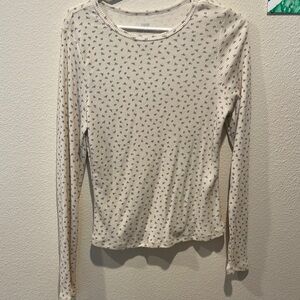 Cream Long Sleeve Patterned Top